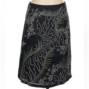 French Connection Black Floral Beaded Sequin Skirt